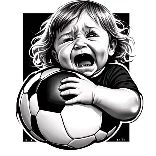Crying Baby Holding Soccer Ball