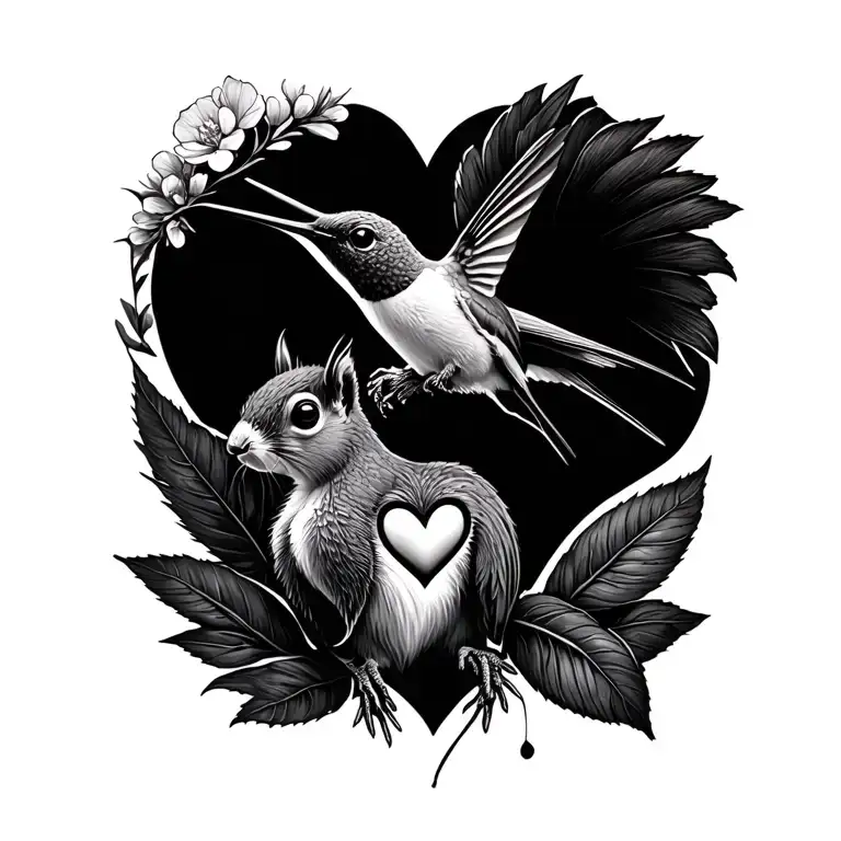 Hummingbird Heart Squirrel Connected Line