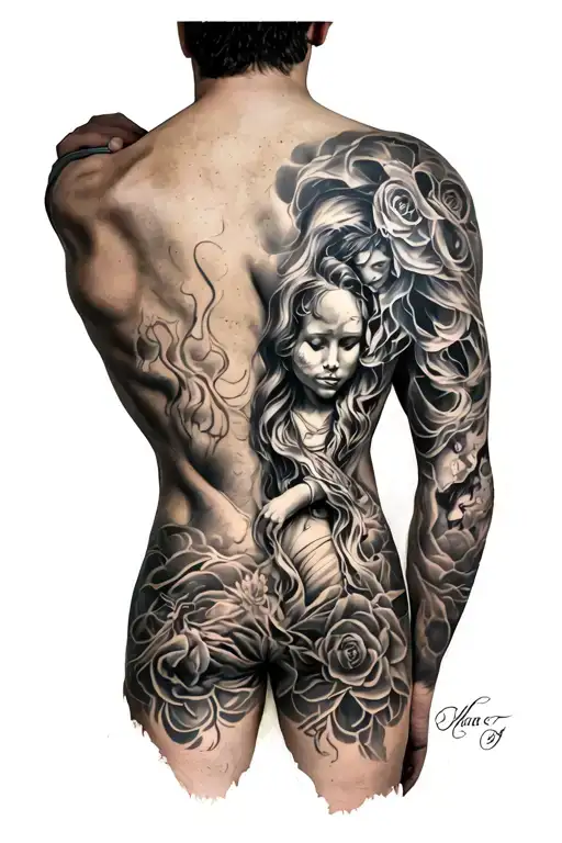 Full Back Piece Showing Strength Family And Wounds