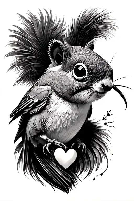 Small Hummingbird Heart Squirrel Connected Line