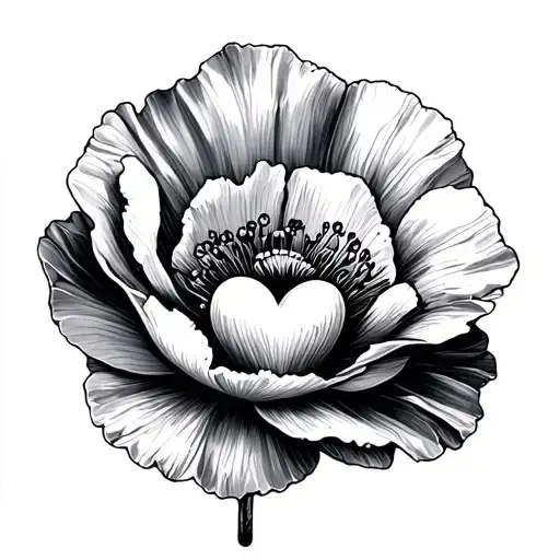 Poppy Flower With Heart C Locket