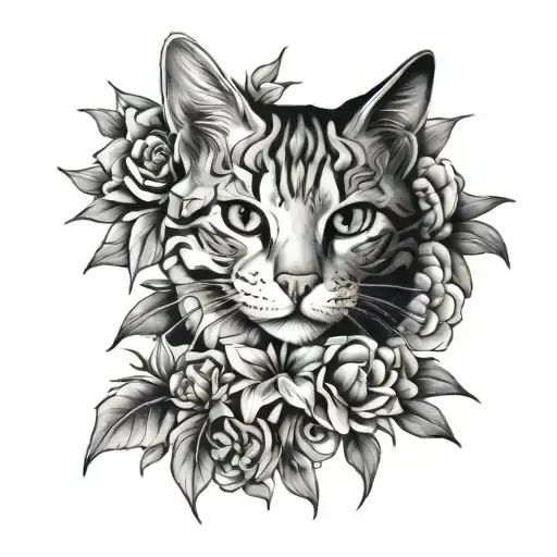Cat In Flowers In Graphics
