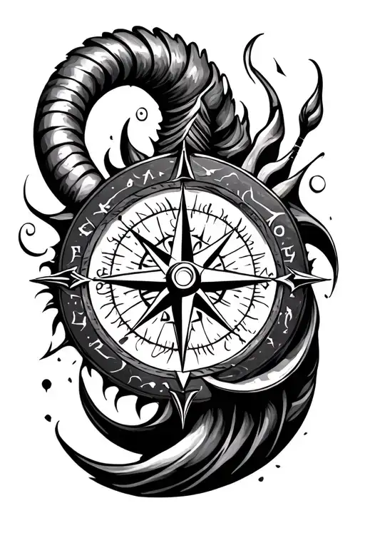 Trishul Compass And Capricorn Tattoo Designs Inspired