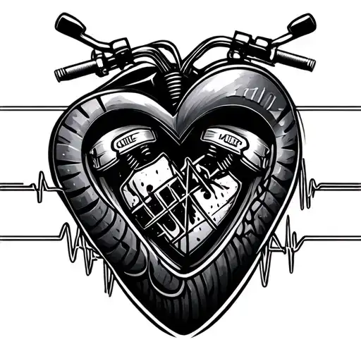 Harley Davidson Motorcycle With Heart Rhythm Line Intertwined