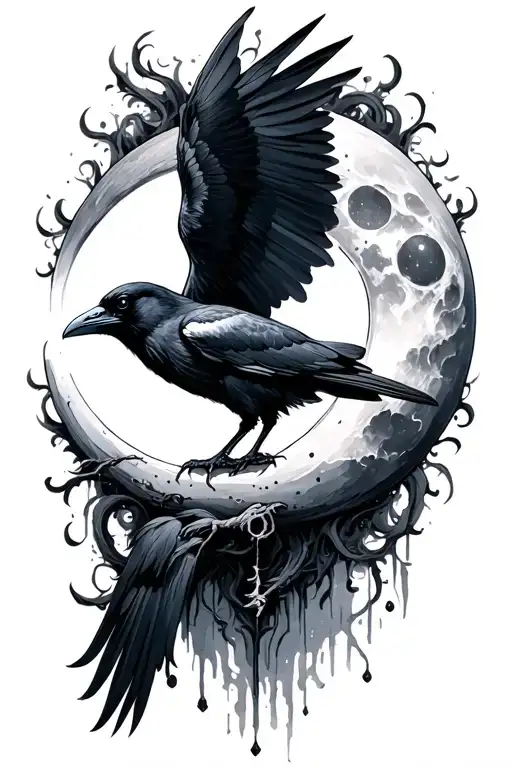 Moon And Raven Surrounded