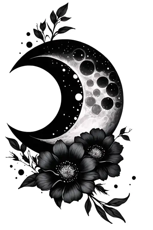 Moon And Flowers Intertwined