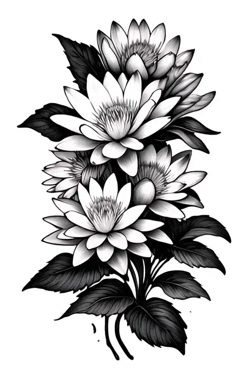 Vertical Vine Floral Water Lily Aster Violets One Water Lily