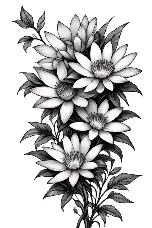 Vertical Vine Of Flowers Aster Violets And Water Lily Fineline