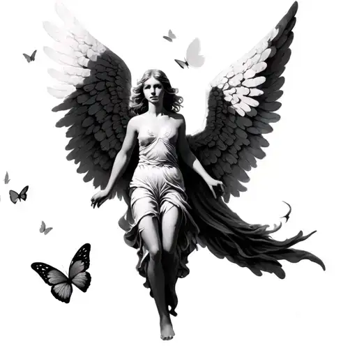 Angel Turning Into Butterflies Walking To Heaven Gates
