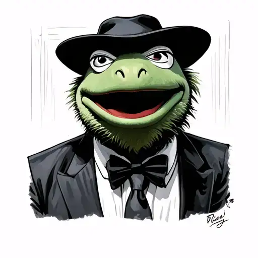 Kermit Dressed Like Italian Mob Movie Characters