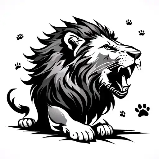 Abstract Roaring Lion With Paw Prints
