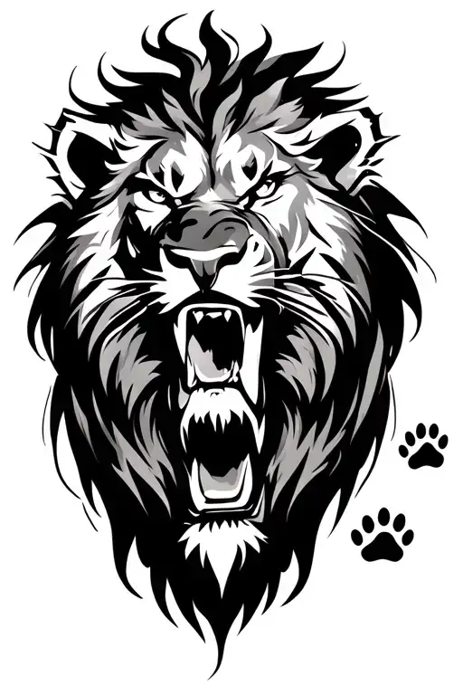 Abstract Roaring Lion With Paw Prints