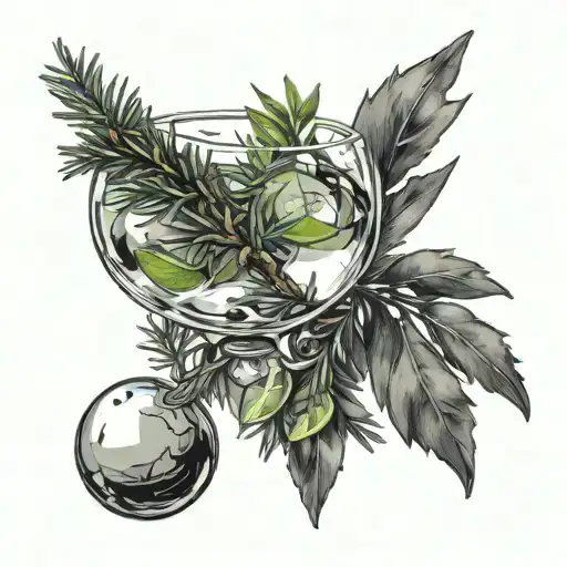 Juniper Branch With Glass Of Gin And Tonic