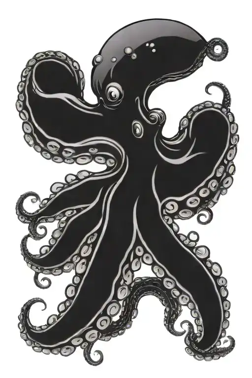 Minimalistic Realistic Octopus With Long Tentacles