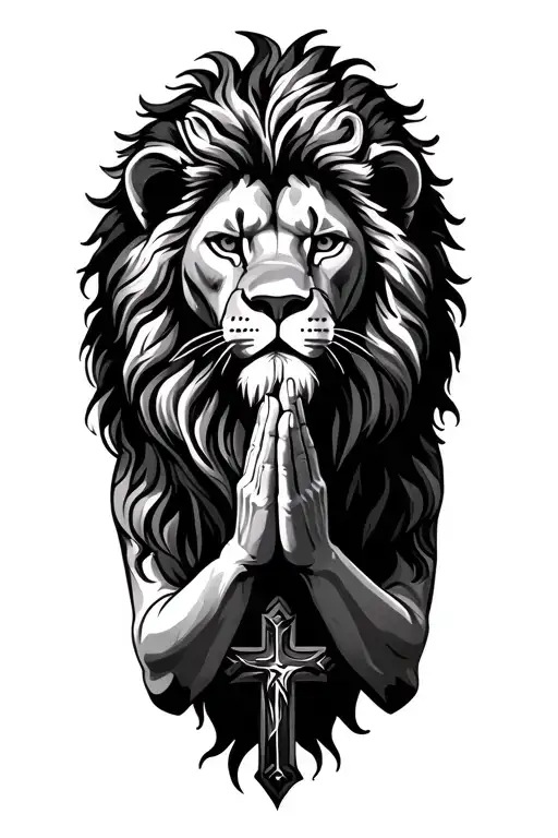Lion With Cross And Praying Hands