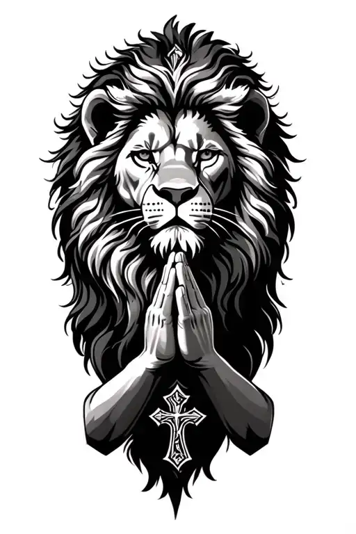 Lion With Cross And Praying Hands