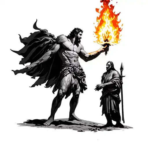 Prometheus Holding Fire Giving To A Viking Man