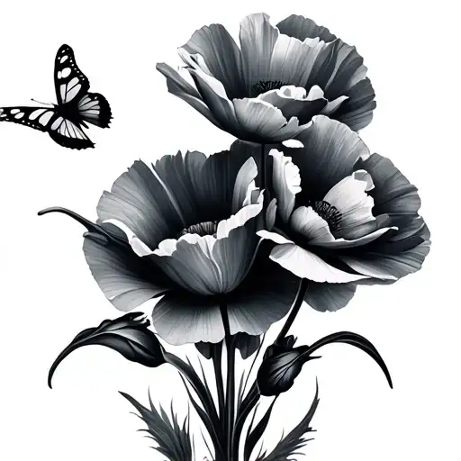 Poppies With Butterfly And Tulip