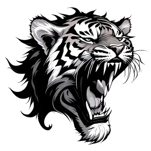 Hairy Tiger Angry And Showing The Teeth Out