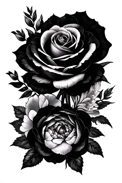 Rose And Honeysuckle And Peony And Gladiolus Flowers