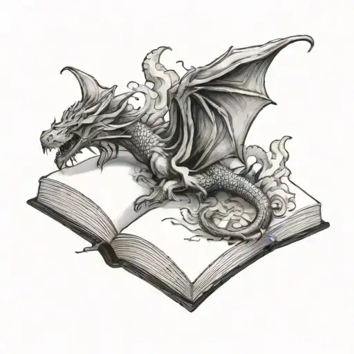 Book Open With Mountain And Dragon Flying