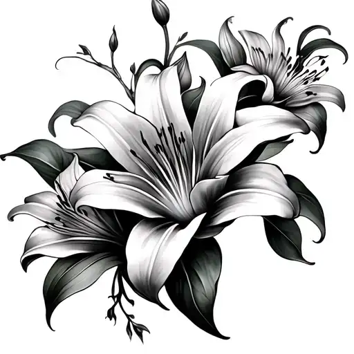 Spine Tattoo With Lily Flowers