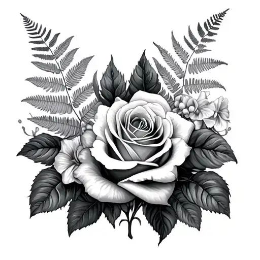 Roses Lilys & Ferns Surrounding