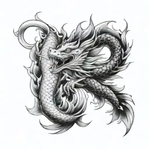 Japnese Koi And Dragon Breathing Fire