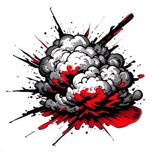 Eod Tattoo With Explosion Cloud With Red