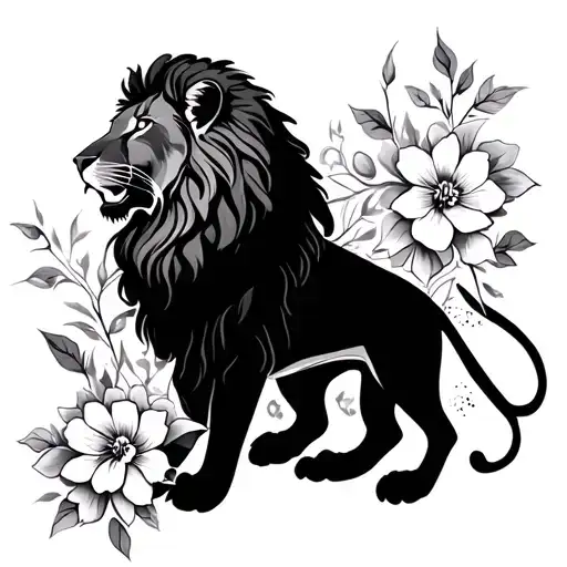 Lion And Flowers