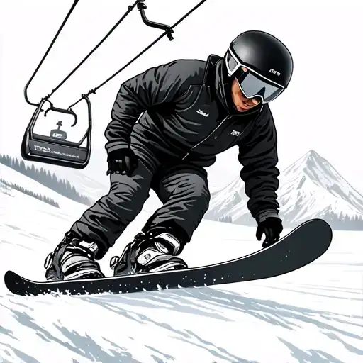 Snowboarding With Chairlift And Mountain