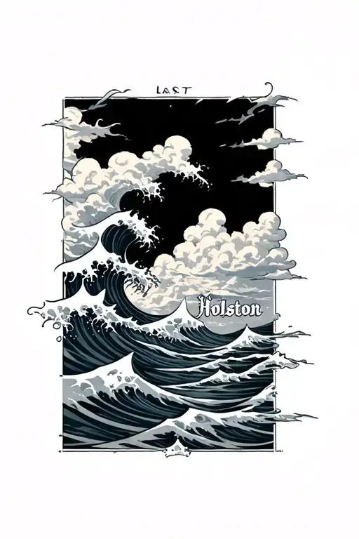 The Last Name Holston With Clouds And Waves