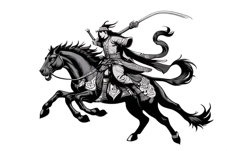 Japenese Warrior Riding Horse Fighting Panther