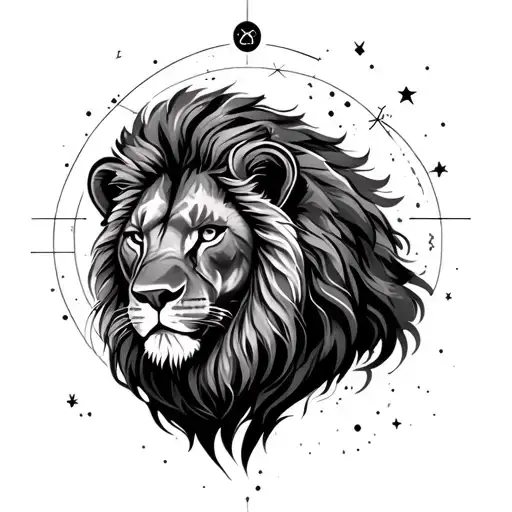Leo Constellation With A Lion Head Tattoo Design Combining