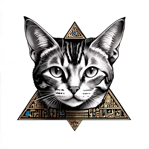 Cat Inside A Triangle Making Egyptian Signs
