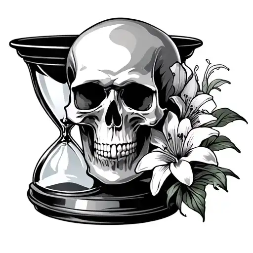 Skull Hourglass With Lilies