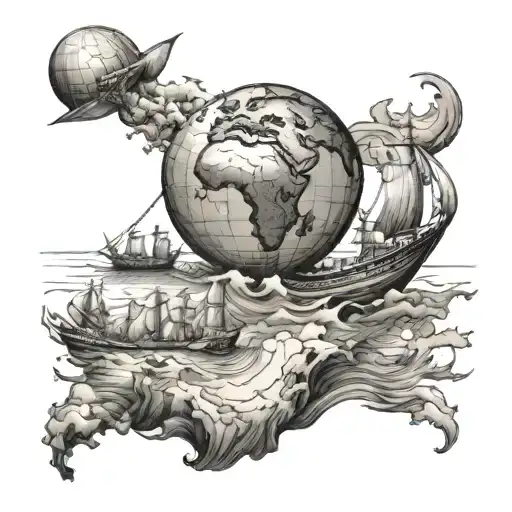 Boat Sailing From Italy To America Globe Making Emphasis