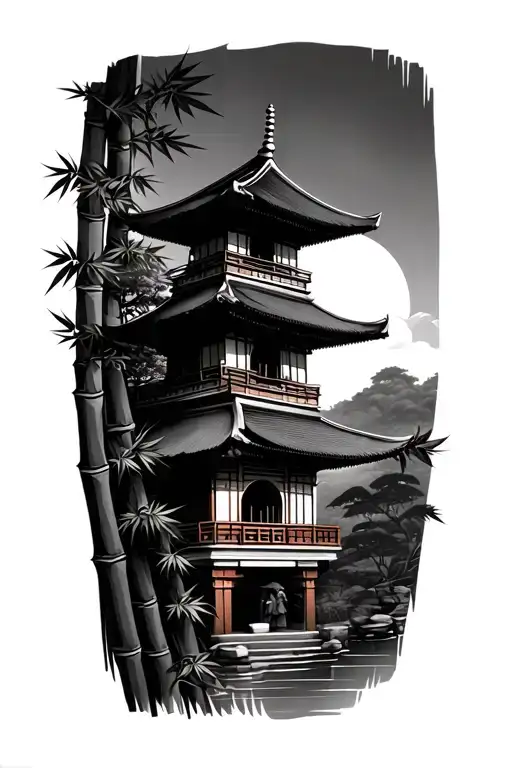 Pagoda And Bamboo