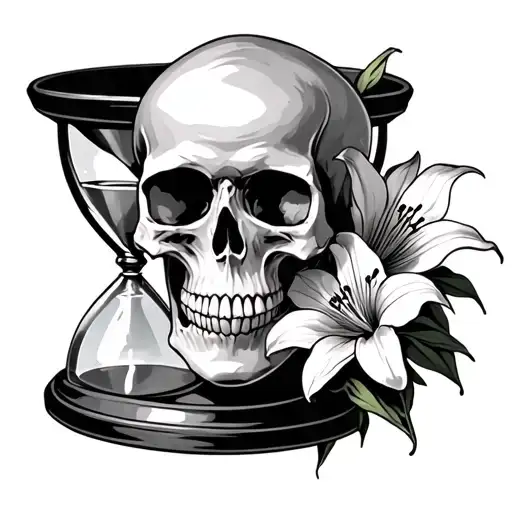 Skull Hourglass With Lilies