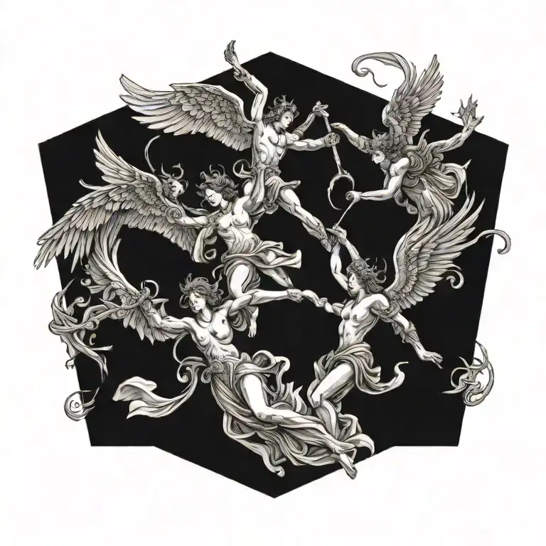 Angels Fighting Against Demons Flying