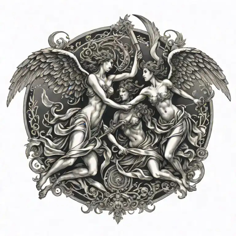 Angels Fighting Against Demons Flying