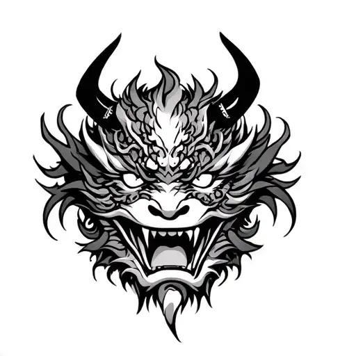 Japanese Oni Demon Mask With Dragon