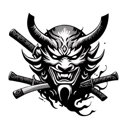 Japanese Oni Mask And Katana