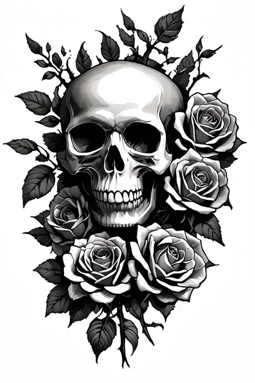 Skull On Hand With Roses With Thorns Growing Up My Arm Sleeve