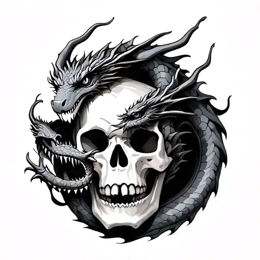 Dragon Wrapped Around A Skull