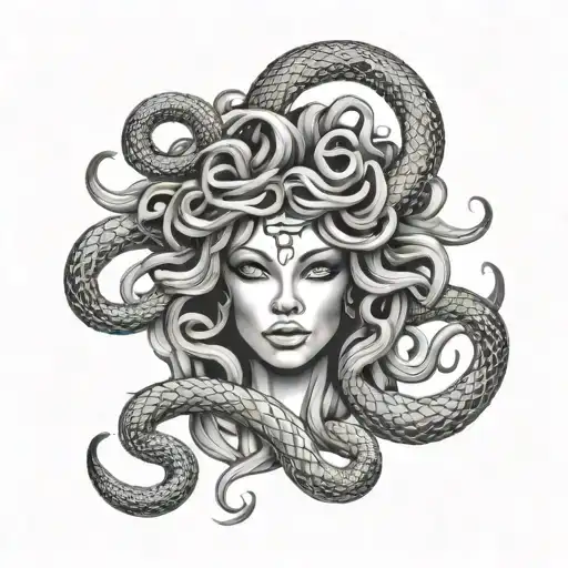 Medusa Tattoo With Snakes Covering Her Mouth