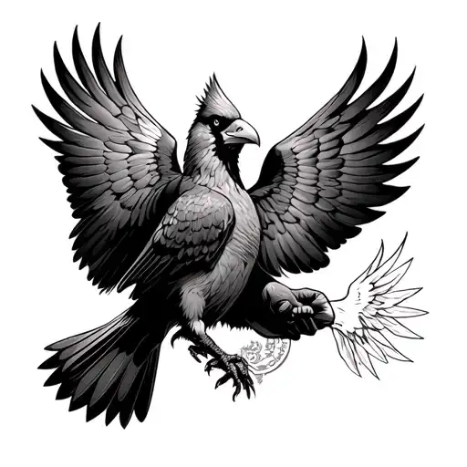 Cardinal And Eagle Flying Gates Heaven Holding Hands