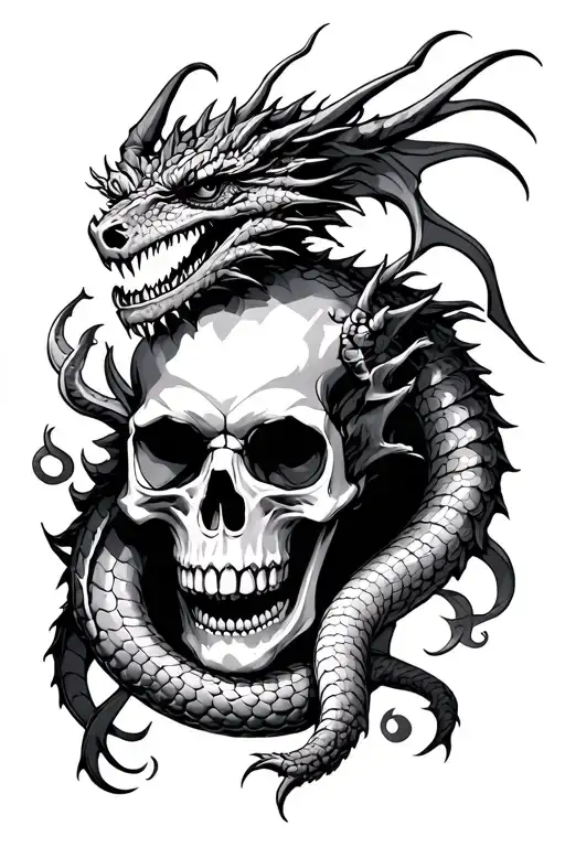 Skull And Snak And Dragon