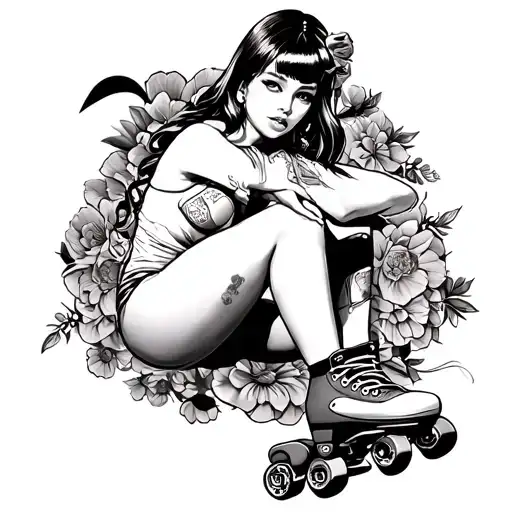 Japanese Pin Up Girl With Roller Skates
