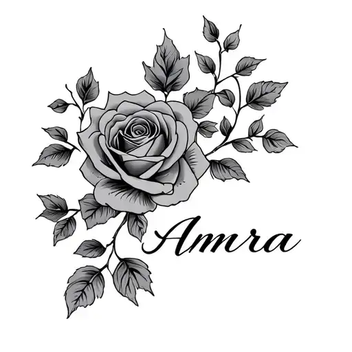 Illustative Style Roses With Vines And The Name Amara In Script
